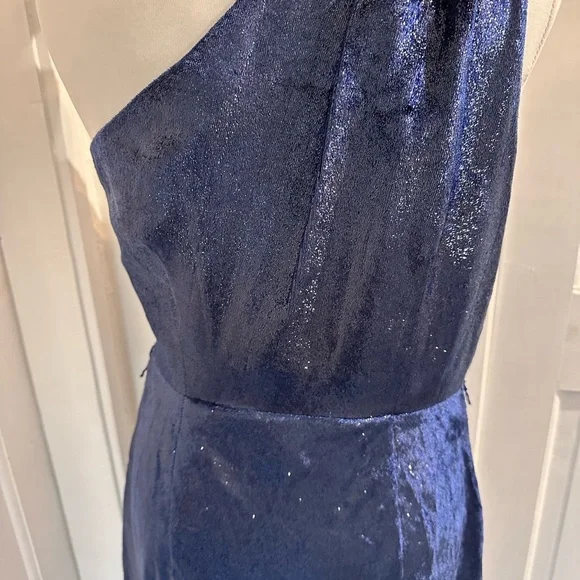 TED Baker Size 3 Navy One Shoulder Drape Midi Dress - Picture 15 of 17